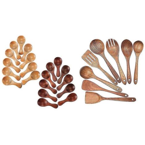 20 petites cuillères en bois pour le miel et 1 ensemble d'ustensiles de cuisine antiadhésifs, cuillères en bois.
