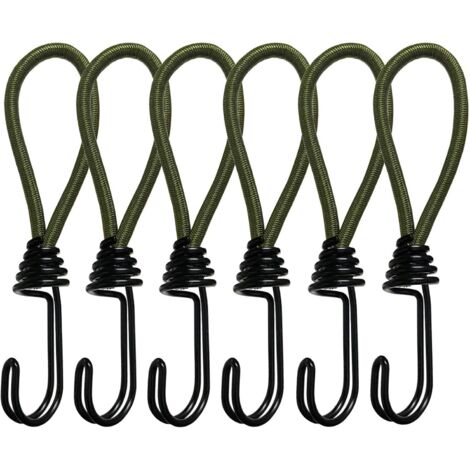 20 Pezzi Corde Elastiche con Ganci, Tenditore in Gomma da 15 cm con Ganci a Spirale per Campeggio, Bagagli e Teli - Verde