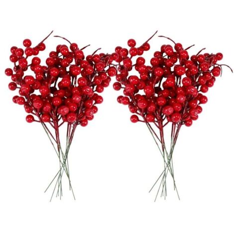 20 pezzi di bacche rosse artificiali, fiori finti, steli di frutta, bouquet floreale artigianale per decorazioni per alberi di Natale e matrimoni