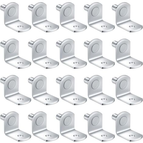 20 pezzi di staffe metalliche da 5 mm per ripiani di mobili da cucina, staffe angolari a L, perni per ripiani in ferro nichelato, supporti per ripiani per mobili, armadi e librerie