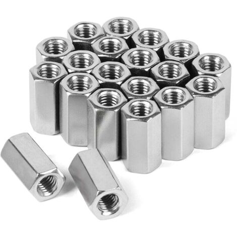 20 pezzi M8 x 24 mm Dado esagonale lungo in acciaio inossidabile VA V2A A2, Dado di accoppiamento Versione esagonale, Dado a croce Bullone Manicotti filettati Manicotti distanziali