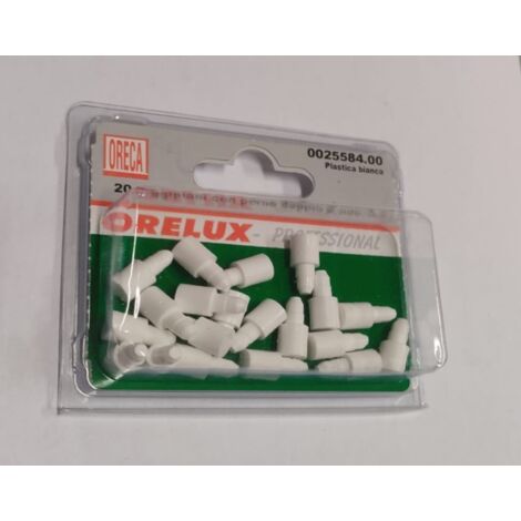 20 PEZZI - SUPPORTI REGGIPIANO IN PLASTICA BIANCA CON PERNO DOPPIO DA INCASSARE Ø5-8MM