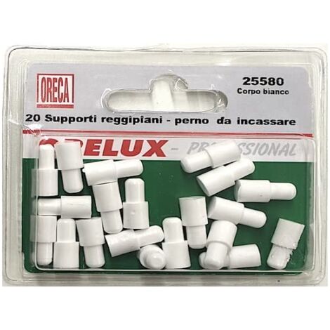 20 PEZZI - SUPPORTO REGGIPIANO IN PLASTICA BIANCA CON PERNO DOPPIO AD INCASSARE Ø6-8MM