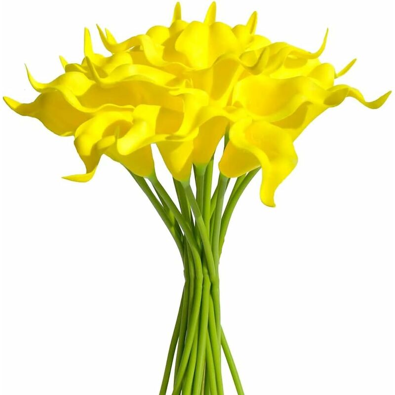 20 Pièces Artificielle Calla Lily Latex Fleurs Artificielle Mariée Mariage Bouquet pour Domicile Mariage Fête Maison Décorations GROOFOO (Jaune)
