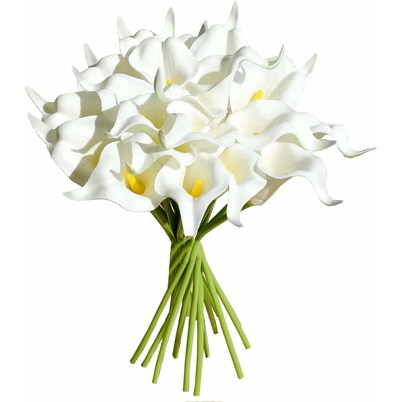 20 Pièces Artificielle Calla Lily Latex Fleurs Artificielle Mariée Mariage Bouquet pour Domicile Mariage Fête Maison Décorations Groofoo Blanche)