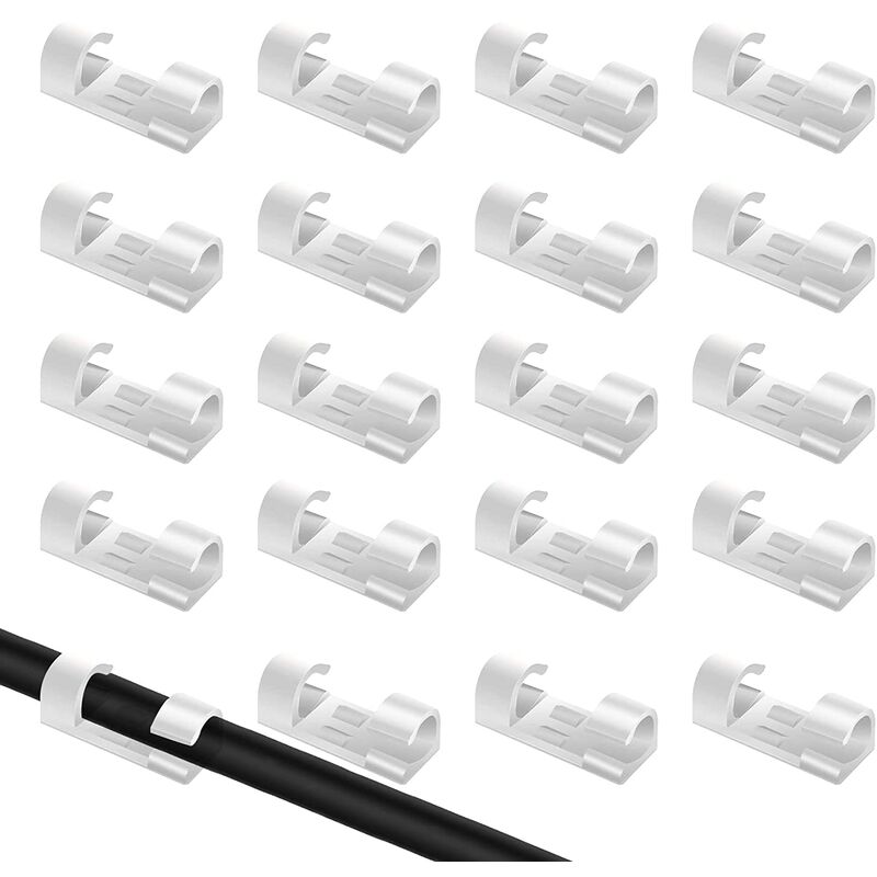 20 Pièces Clips Câble, Clips de Câble Adhésif, Clips Rangement de Câble, pour Gérer de Câbles Fils dans une Maison(Blanc)