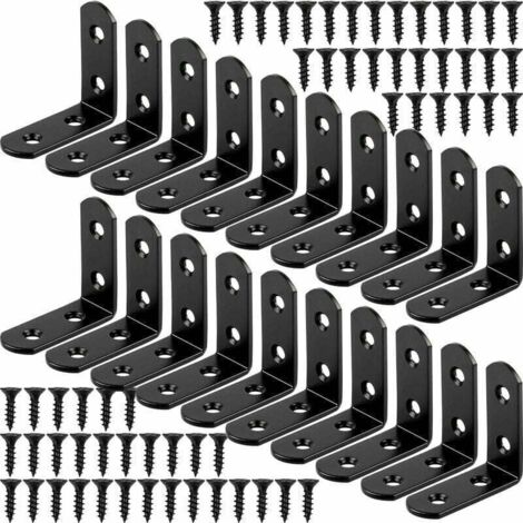20 pices de support de montage noir angle droit support en forme de L support d\'angle support mtallique en acier inoxydable 90 degrs 40x40mm