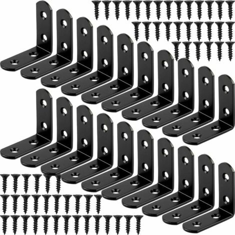 20 pices de support de montage noir angle droit support en forme de L support d'angle support mtallique en acier inoxydable 90 degrs 40x40mm