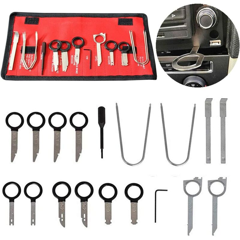 20 Pièces kit Outil Demontage Garniture Universel pour DVD Navigation Autoradio avec Clés Universelles