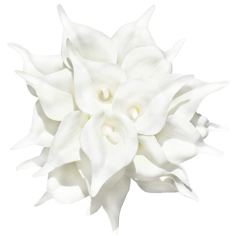 20 PièCes SéRies les Fleurs Artificielles de Lis Calla Blanc avec des MatéRiaux en Latex Doux pour la DéCoration de la et de la Cuisine