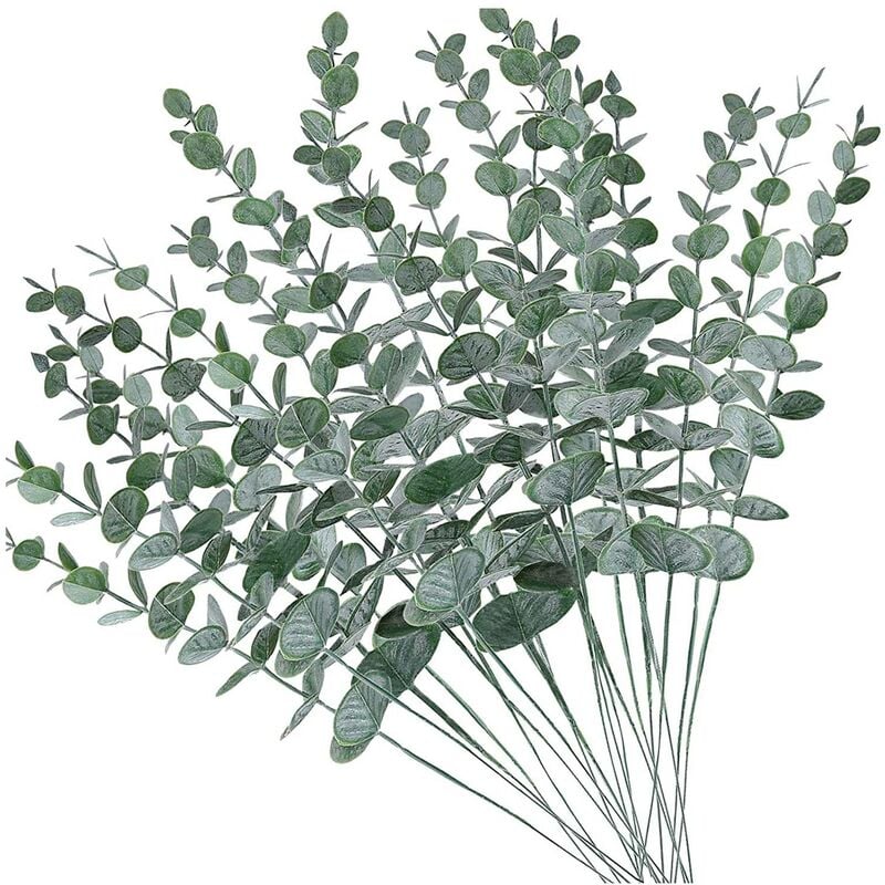 20 PièCes SéRies Tiges D'Eucalyptus Artificielles Feuilles Faux Gris Vert Eucalyptus Branches de Plantes Faux Tiges pour Mariage