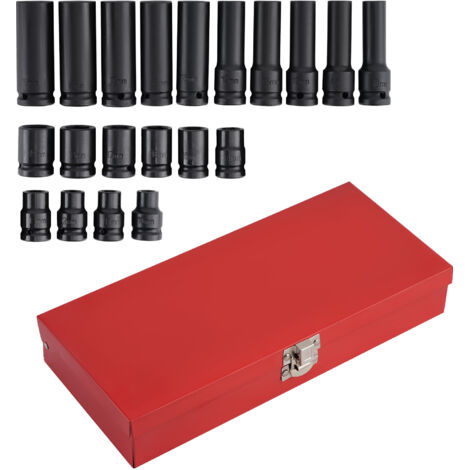 20 Pieces 1/2-Inch Drive Deep Impact Socket Set Axle Hub Nut 6-Point Metric SAE