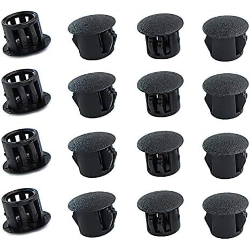 Roleader - 20 Pièces 12mm Bouchons en Plastique Rond, Cache Trou Meuble, Cache Trou Plastique, Noir, Bouchon de Trou de Percage pour Verrouillage