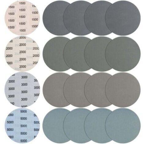 20 Pièces 150mm Papier de Verre Sec à l'eau, XU, Abrasif Rond Grain 1500/2000/3000/5000 Papier a Poncer Disques de Ponçage Polissage pour Métal Bois -