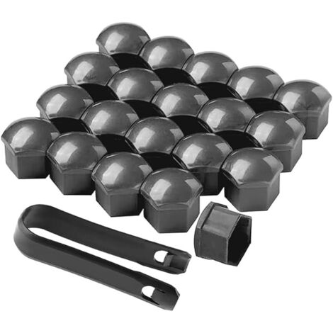 20 Pièces 17 mm Voiture Roue Cache-Écrous, Bouchon à Vis de Moyeu de Voiture Universel, Cache-Écrou de Pneu Hexagonal avec Outil de Retrait (Gris)