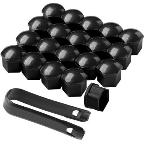 20 Pièces 17 mm Voiture Roue Cache-Écrous, Bouchon à Vis de Moyeu de Voiture Universel, Cache-Écrou de Pneu Hexagonal avec Outil de Retrait (Noir)
