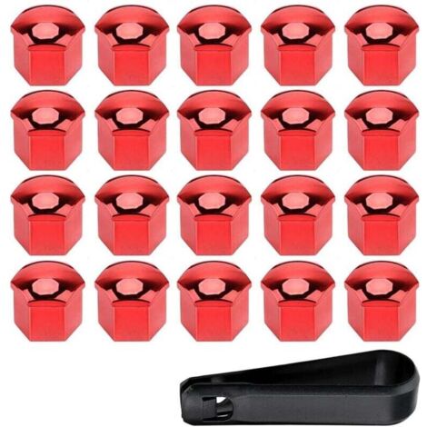 20 Pièces 21mm Capuchon d'écrou de Roue de Voiture Cache-écrous Bouchon d'Écrou de Roue Couvre avec Ensemble Outil de Suppression Rouge