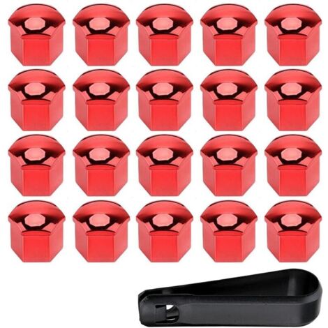20 Pièces 21mm Capuchon d'écrou de Roue de Voiture Cache-écrous Bouchon d'Écrou de Roue Couvre avec Ensemble Outil de Suppression Rouge