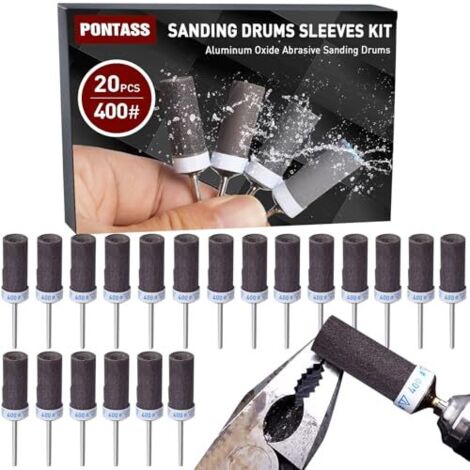 20 Pièces 400 Grains Tambours de Ponçage pour Outil Rotatif Dremel, Manchons Abrasifs Avec des Tiges 3 mm, Ponçage, Mèches Le Et le Polissage Métallique. - 20pcs--400