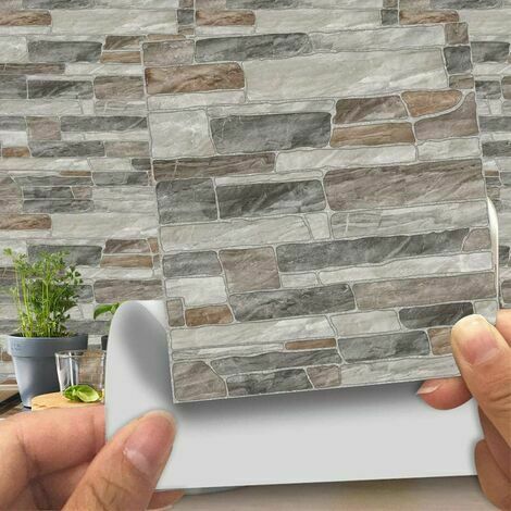 20 Pièces Adhésive Décorative à Carreaux pour Salle de Bains et Cuisine Stickers Carrelage, Imitation cuir style brique 3D imitation pierre Imperméables Auto-adhésifs Décoration