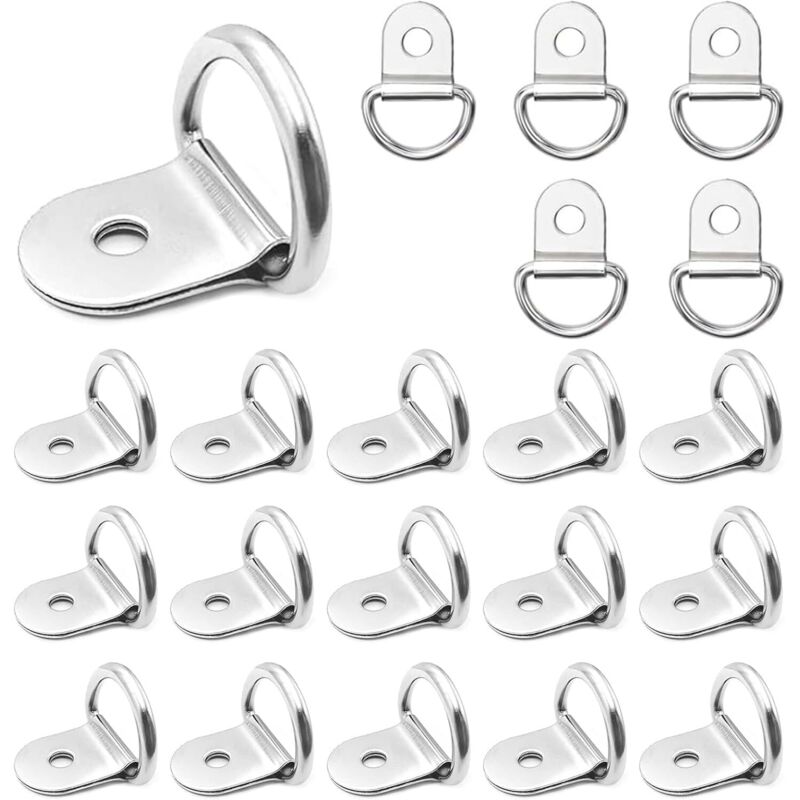 20 Pièces Anneau D'arrimage, Anneau Arrimage Remorque, Crochet Arrimage Solide en Forme de d en Acier Inoxydable, Traction Anneaux de Montage pour