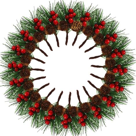 20 Pieces Artificial Christmas Berries, Artificial Pine Branches, Pine Needles Pine Cones Berries, for Christmas Party Garden Table Decorations, Christmas Deco.