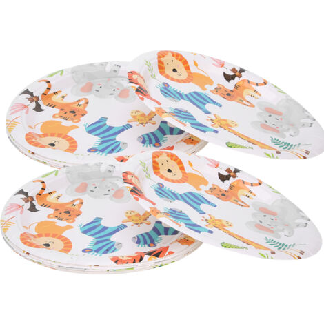 20 Pièces Assiettes en Papier Animaux Cartoon, Assiettes Jetables Rondes pour Snacks et Fêtes