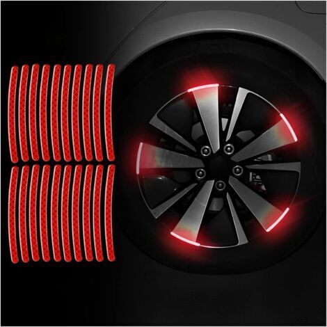 20 Pièces Autocollant Réfléchissant De Jante Roue, Autocollant Imperméables Pneu Voiture, Nuit Réfléchissant Sécurité Décoration Stripe pour Roue Intérieure De Voiture, Moto(Rouge)