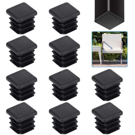 20 pièces bouchons plastiques pour tube carré 20x20 mm, embouts à lamelles noirs pour pieds de table, chaises, armoires et meubles solides