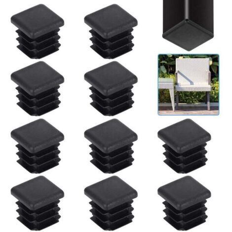 20 pièces bouchons plastiques pour tube carré 20x20 mm, embouts à lamelles noirs pour pieds de table, chaises, armoires et meubles solides