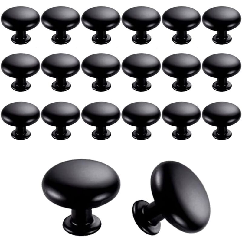 20 Pièces Boutons de Meuble, Boutons de Porte Boutons de Tiroir (Black, 30mm)