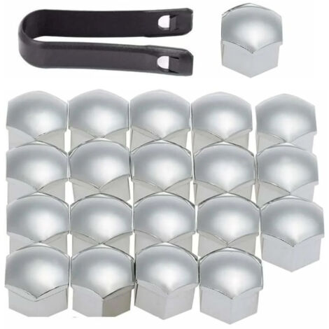 20 Pièces Cache Ecrou 17mm Ecrou Couvre - Cache Boulon Ecrou Couvre avec Outil Demontage Écrou de Bouchon à vis de Moyeu de Pneu pour Voitures Capuchon de Protection de Ecrou (Argenté)