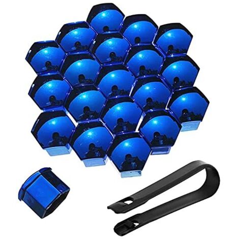 20 Pièces Cache Ecrou pour Voitures Universel, 17mm 19mm 21mm Protection Hexagonal pour écrous de Roue, avec Outil Demontage (Bleu, 19mm)