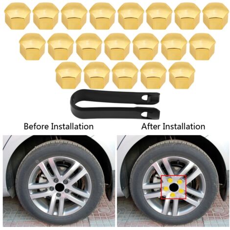 20 Pièces Capuchons de Protection Universels 17mm pour Enjoliveurs de Roue et Écrous de Bouchon en Or