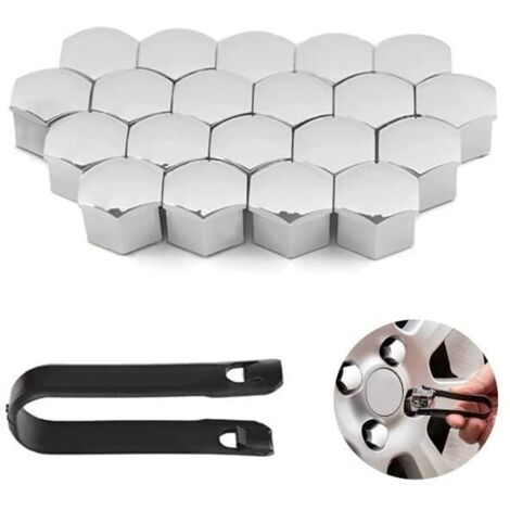 20 Pièces Capuchons d'écrou de Roue, 17 mm Anti-poussière Couvercle de Jante placage Hexagonal Chrome Boulon Couvre Roue Cache