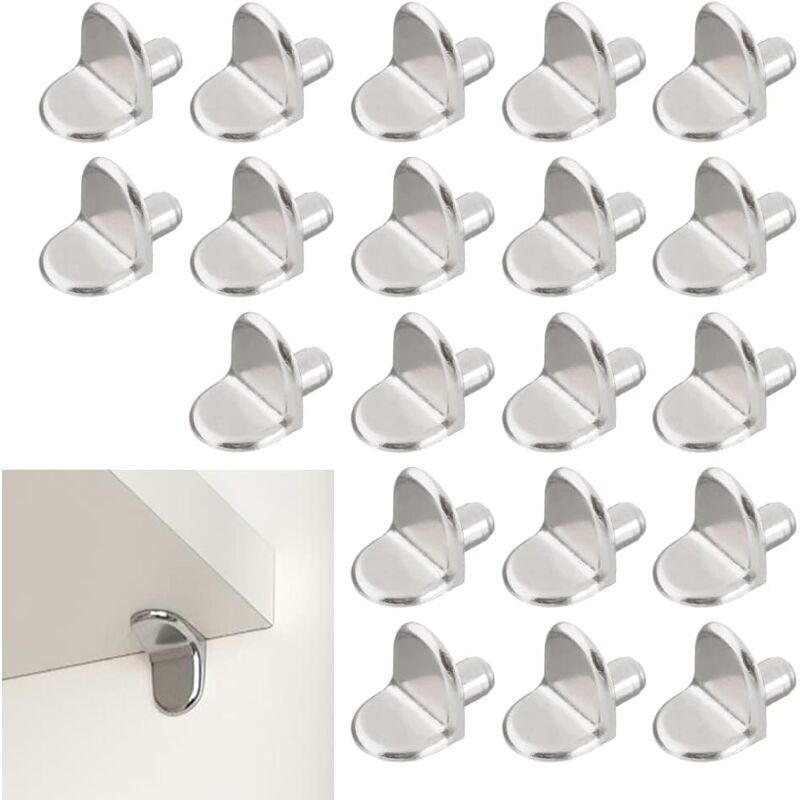 Roleader - 20 Pièces Chevilles de Support d'Étagère, 5mm Taquet Étagère Support en Forme de l en Bois et Verre de Armoire Rangement Meuble Placard