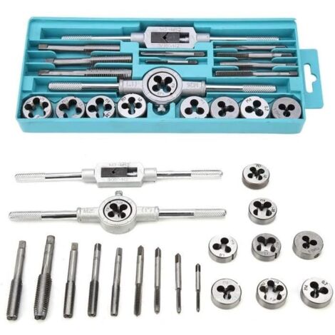 20 pièces Coffret Tarauds et Filières Métrique, Jeu de 20 Tarauds et Filières Métriques en Acier Allié Kit M3-M12