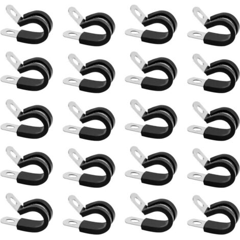 20 Pièces Collier de Serrage en R, 10mm Collier de Fixation de Tubes avec Insert en Caoutchouc en Acier Inoxydable, R-Clips de Serrages à Vis en Métal(10 mm)