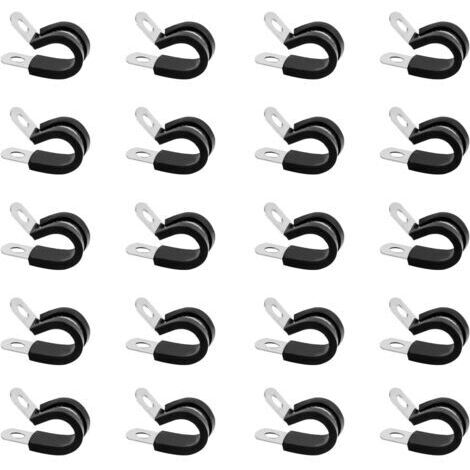 20 Pièces Collier de Serrage en R, 8mm Collier de Fixation de Tubes avec Insert en Caoutchouc, Colliers de Serrage en Acier Inoxydable, P-Clips de Serrages à Vis en Métal(8 mm)