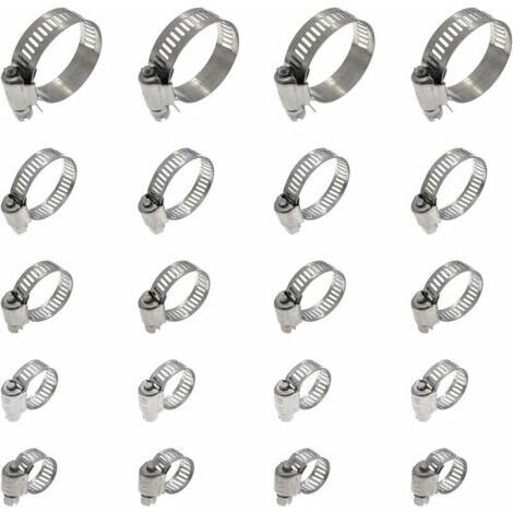 20 Pièces Collier De Serrage Tuyau, Collier De Serrage Tuyau Réglable 16-25mm, 304 Collier De Serrage Inox, Collier Serrage Métallique, Pour Tuyau, Home Gaz, Famille Tuyau D'eau, Câble, Robinet, Etc z