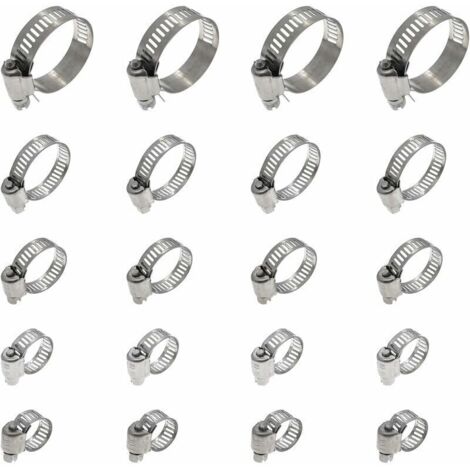 20 Pièces Collier De Serrage Tuyau, Collier De Serrage Tuyau Réglable 16-25mm, 304 Collier De Serrage Inox, Collier Serrage Métallique, Pour Tuyau, Home Gaz, Famille Tuyau D'eau, Câble, Robinet, Etc z