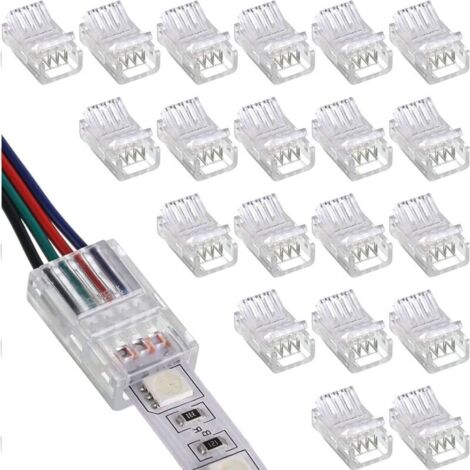 20 Pièces Connecteur de Bande à LED RGB 5050 LED Strip Connector 4 broches 10 mm Connecteurs Gapless pour connexion de bande LED