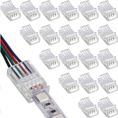 20 Pièces Connecteur de Bande à LED RGB 5050 LED Strip Connector 4 broches 10 mm Connecteurs Gapless pour connexion de bande LED
