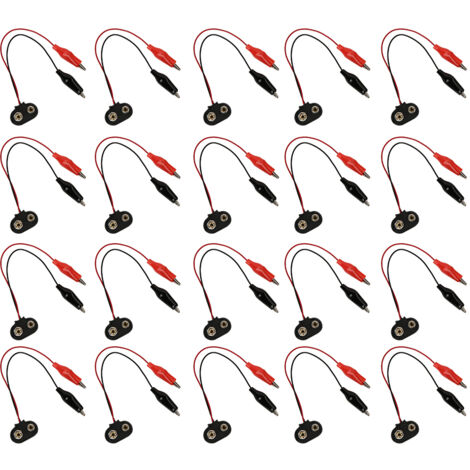 20 Pièces Connecteur Pile 9V avec Câbles à Pinces Crocodile, Fils de Test 15cm pour Projets Électroniques