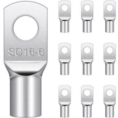 20 Pièces Cosses Tubulaires 16mm² M6,Cosses Electriques Ronde à Œillet en Cuivre Étamé Cosse à Sertir 16mm², Cosses Annulaires 16mm²