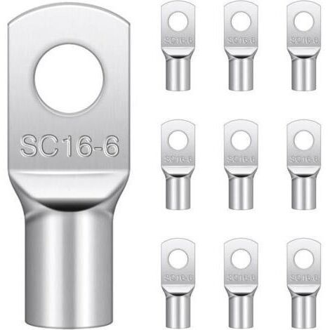 20 Pièces Cosses Tubulaires 16mm² M6,Cosses Electriques Ronde à Œillet en Cuivre Étamé Cosse à Sertir 16mm², Cosses Annulaires 16mm²