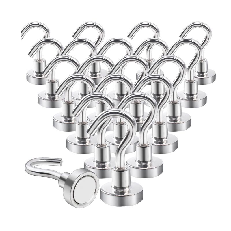 Andyou - 20 Pièces Crochet Magnetique Aimant Puissant Neodyme Crochet pour Frigo Cuisines Bureau École de Croisière Robuste