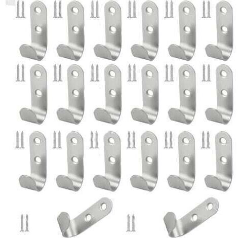20 Pièces Crochets à 2 Trous en Acier Inoxydable J avec Vis, 45x15 mm Crochets Métalliques Étanches pour Bâche, Argent Lourds Crochet pour Bache pour Remorque, pour Garage, Camping, Jardin