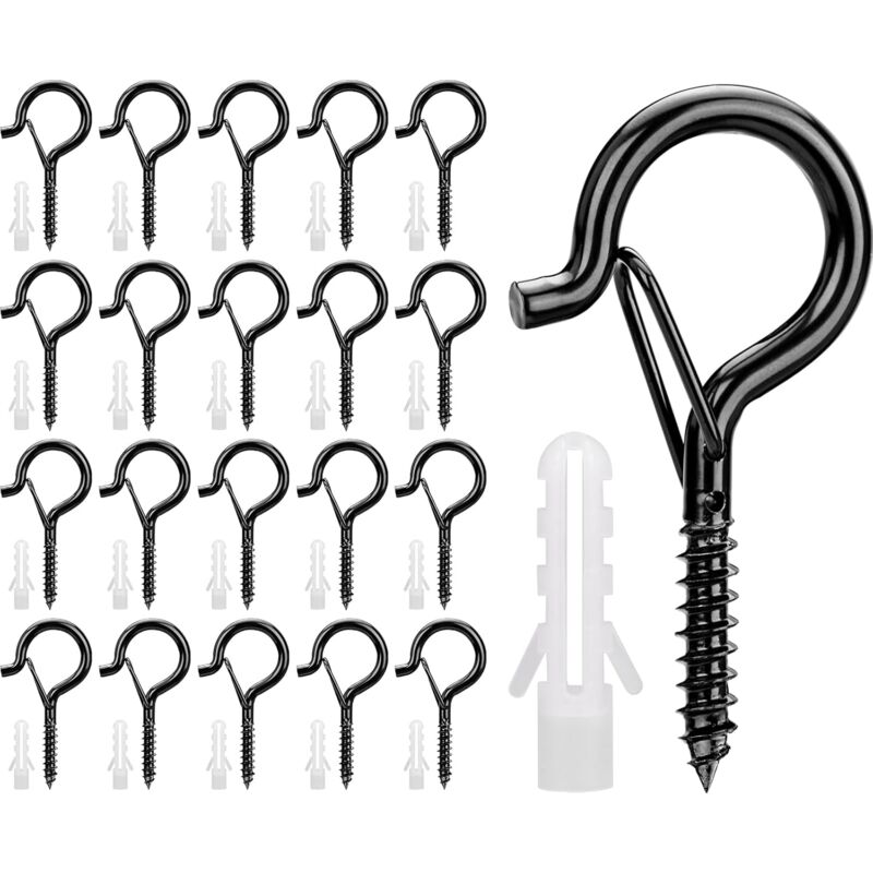 20 Pièces Crochets à Vis en Acier Inoxydable Crochets à Visser Q-Hanger avec Boucle de Sécurité Crochets de Plafond pour Suspendre des Plantes en Pot