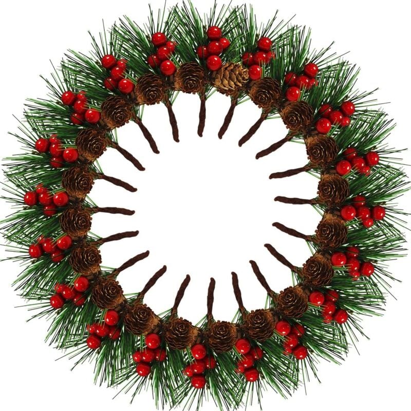 20 pièces de Baies de Noël artificielles,Branches de pin artificielles, Aiguilles de pin de Pommes de pin de Baies,pour Les Decoration Noel de Table